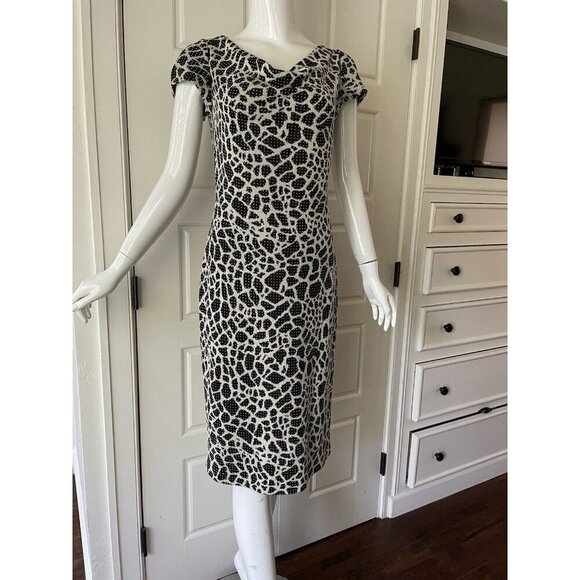 St. John Dresses & Skirts - ST JOHN Evening Santana Knit Cocktail Dress Metallic Shimmer Studs Black White 4